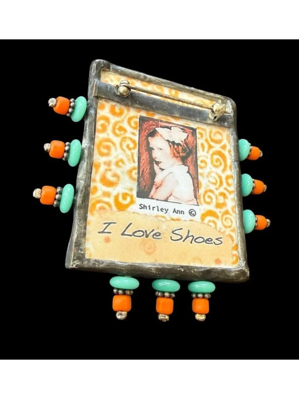 Vintage High Heels I Love Shoes Brooch Two Sided Beaded Shirley Ann